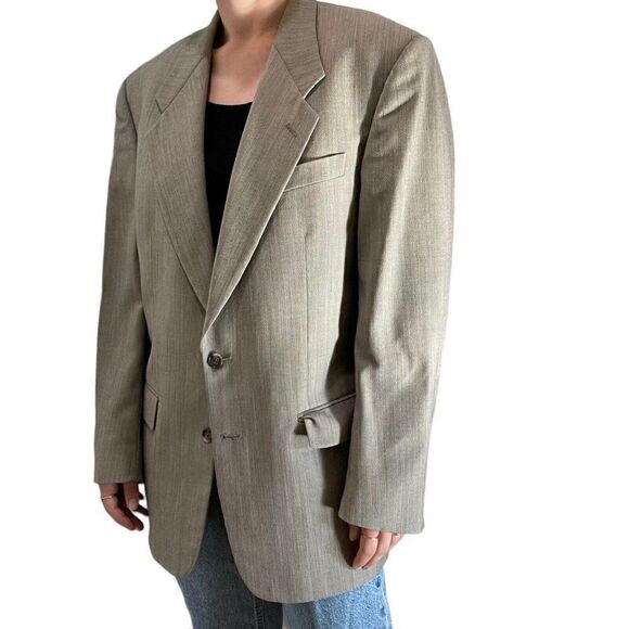 Vintage Mens Givenchy Brown Tan Oversized Sport Coat Blazer Single Breasted L - Picture 7 of 10
